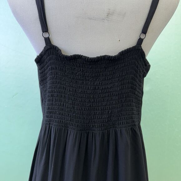 Old Navy Black Cami V Neck Maxi Dress XL Smocked Back Tiered Hem Sleevless - Picture 6 of 12